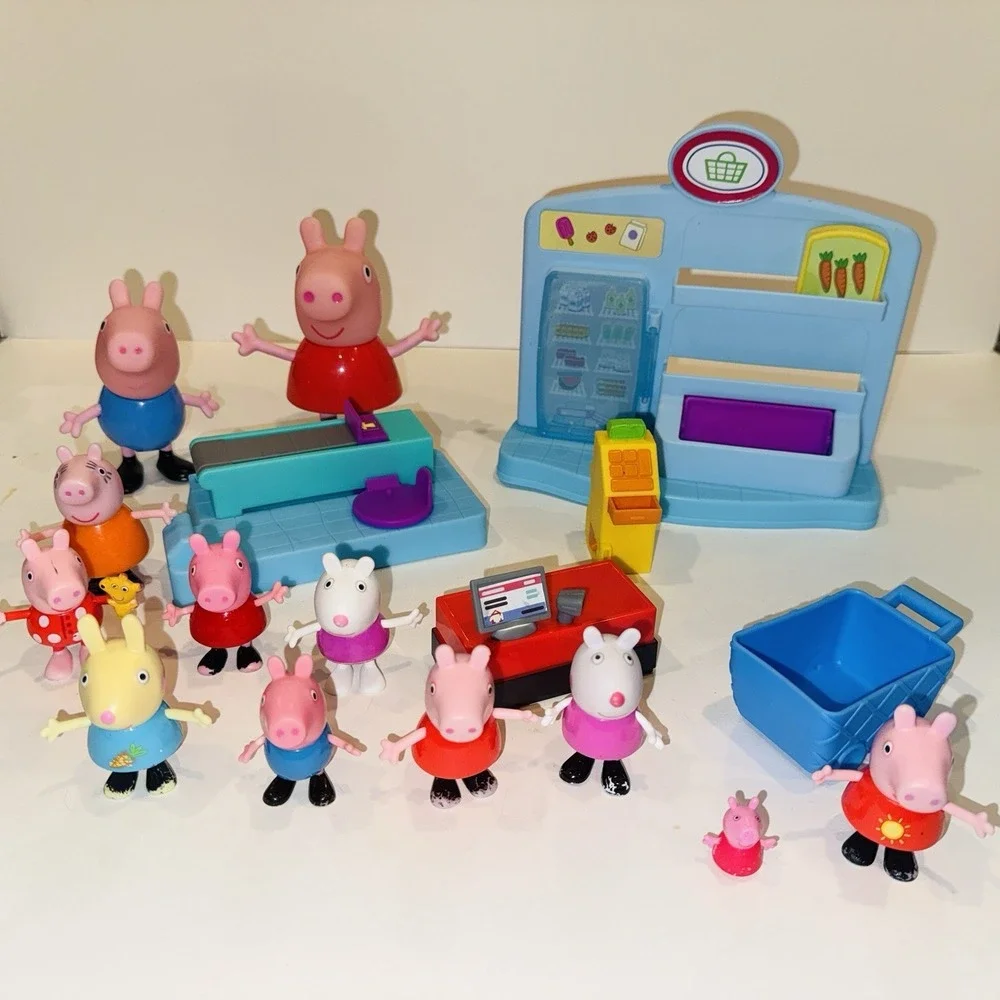 Peppa Pig Grocery Store Supermarket Playset Lot 12 Figures George Mummy Daddy